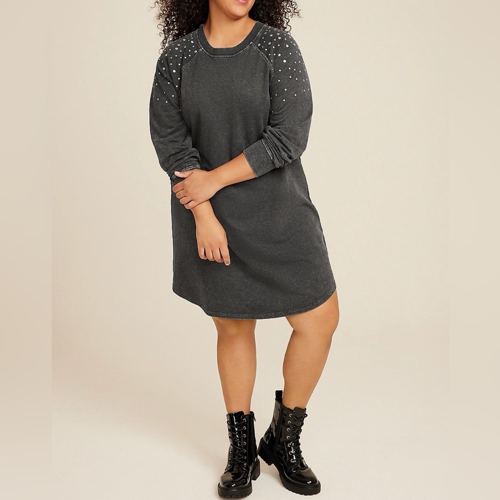 EUC Maurices Charcoal Studded Mineral Wash Sweatshirt Dress Size XL
